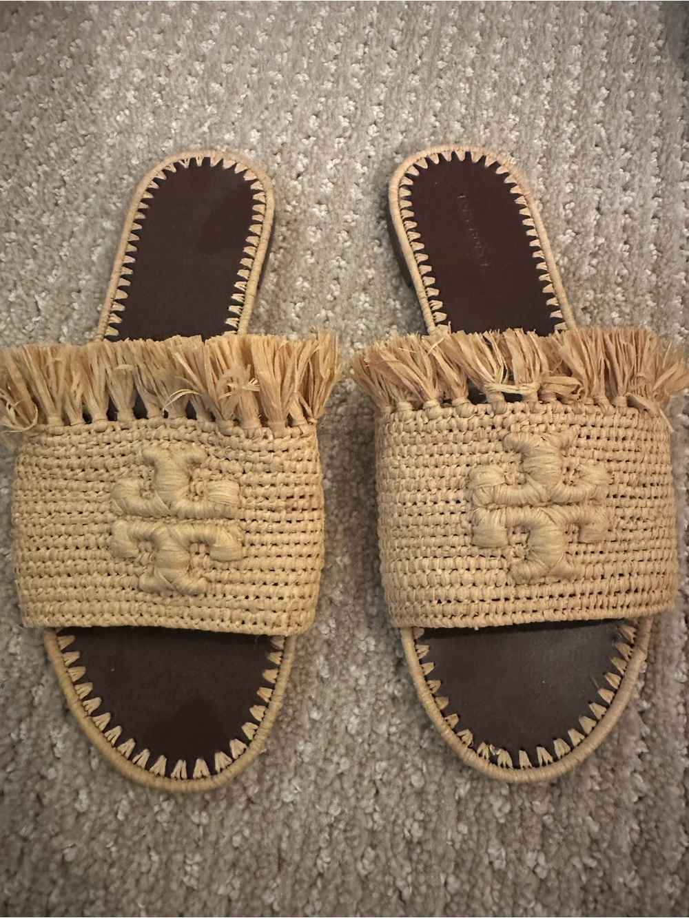 Tory Burch Braided Raffia Slide Sandals in Natural - Women's Slip-On - size 7